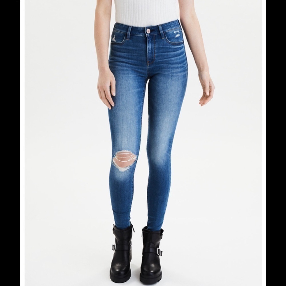 AE Super Stretch Rip Knee Skinny Jeggings Light​​​​​​​​​